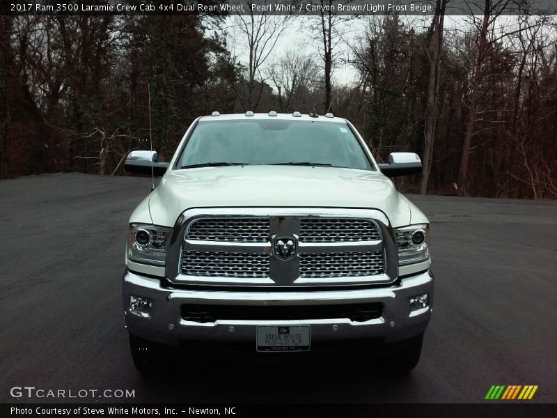 Pearl White / Canyon Brown/Light Frost Beige 2017 Ram 3500 Laramie Crew Cab 4x4 Dual Rear Wheel