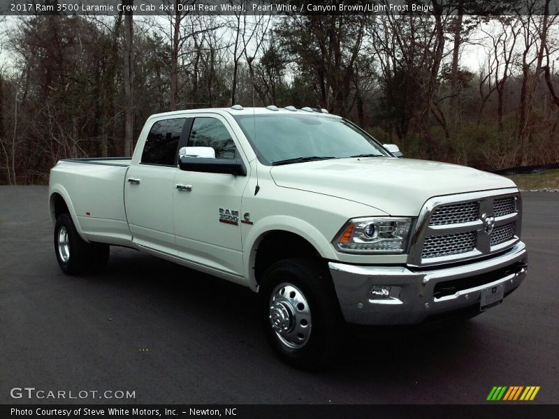 Pearl White / Canyon Brown/Light Frost Beige 2017 Ram 3500 Laramie Crew Cab 4x4 Dual Rear Wheel