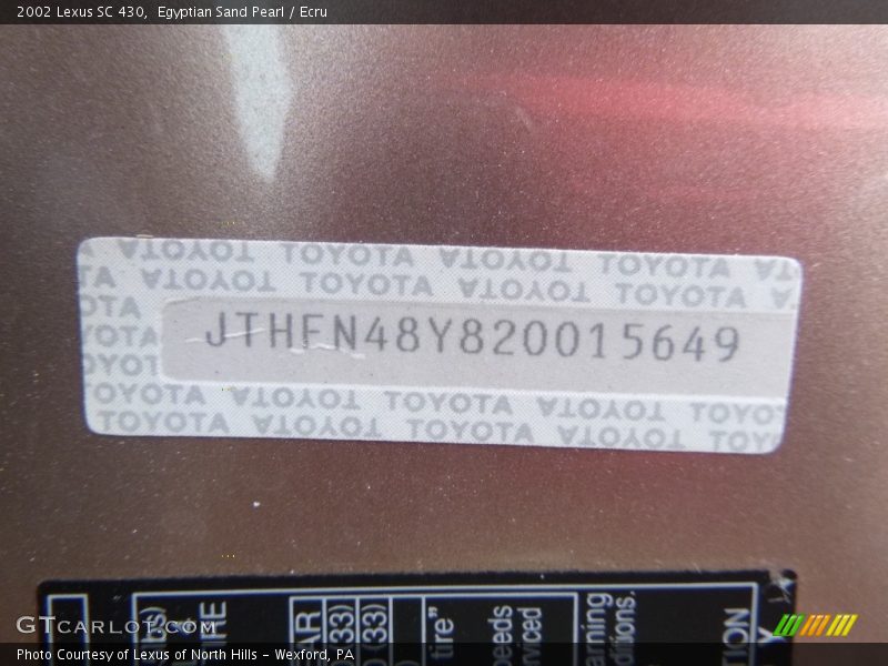 Egyptian Sand Pearl / Ecru 2002 Lexus SC 430