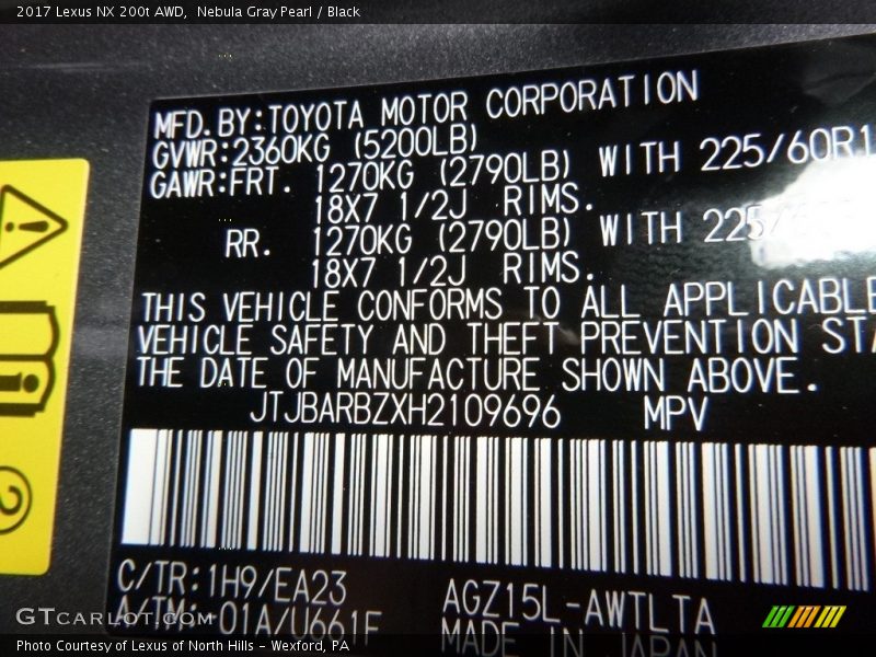 Nebula Gray Pearl / Black 2017 Lexus NX 200t AWD