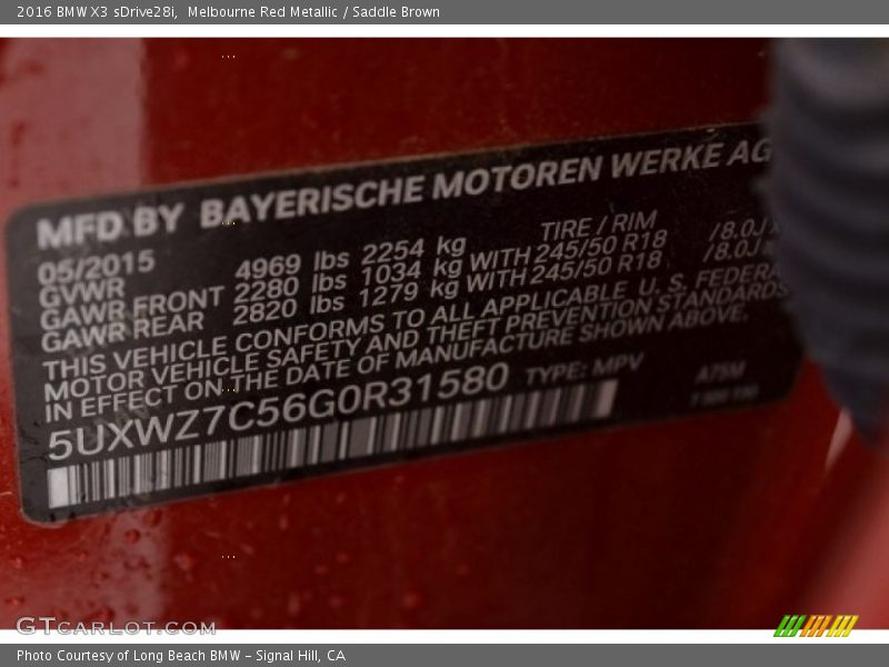 Melbourne Red Metallic / Saddle Brown 2016 BMW X3 sDrive28i
