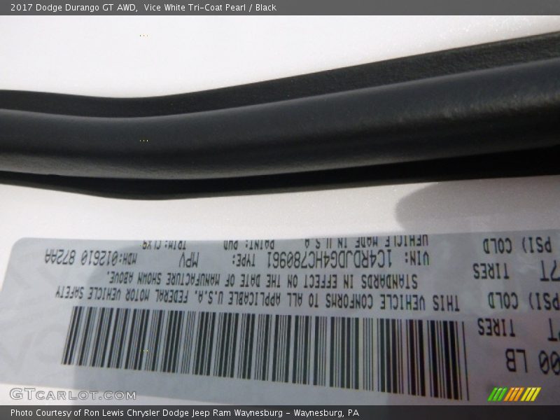 Vice White Tri-Coat Pearl / Black 2017 Dodge Durango GT AWD