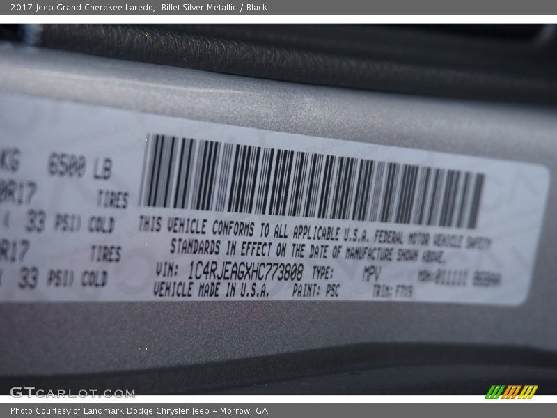 Billet Silver Metallic / Black 2017 Jeep Grand Cherokee Laredo