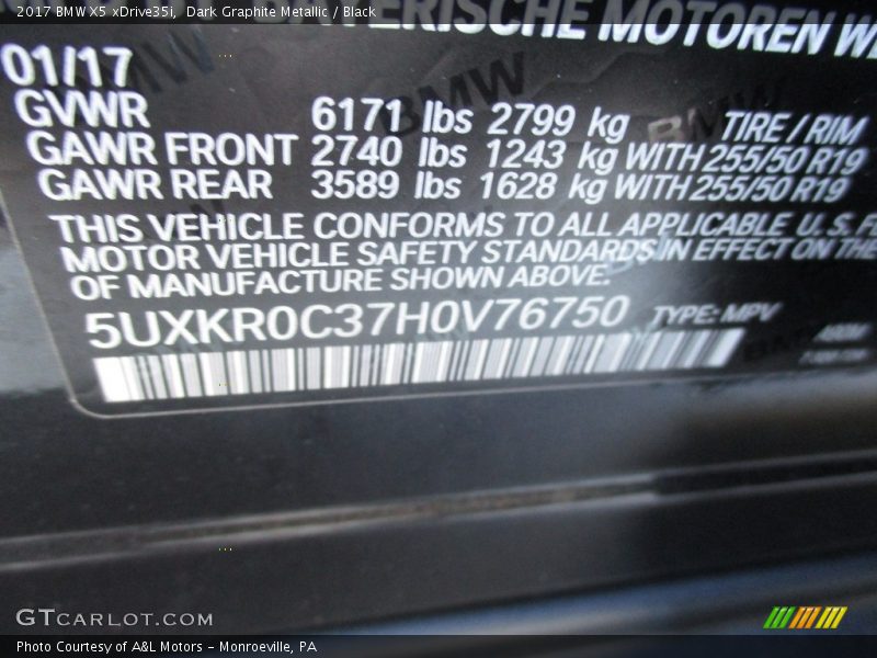 Dark Graphite Metallic / Black 2017 BMW X5 xDrive35i