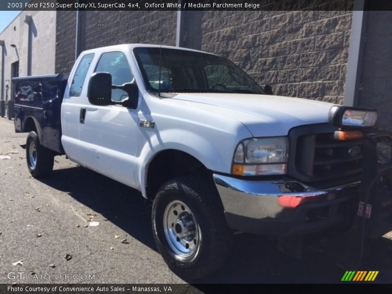 Oxford White / Medium Parchment Beige 2003 Ford F250 Super Duty XL SuperCab 4x4