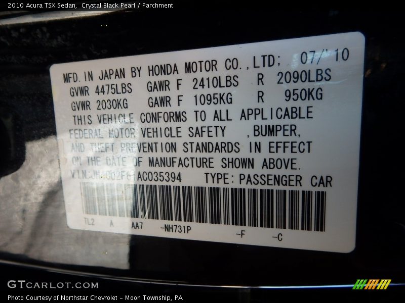 Crystal Black Pearl / Parchment 2010 Acura TSX Sedan