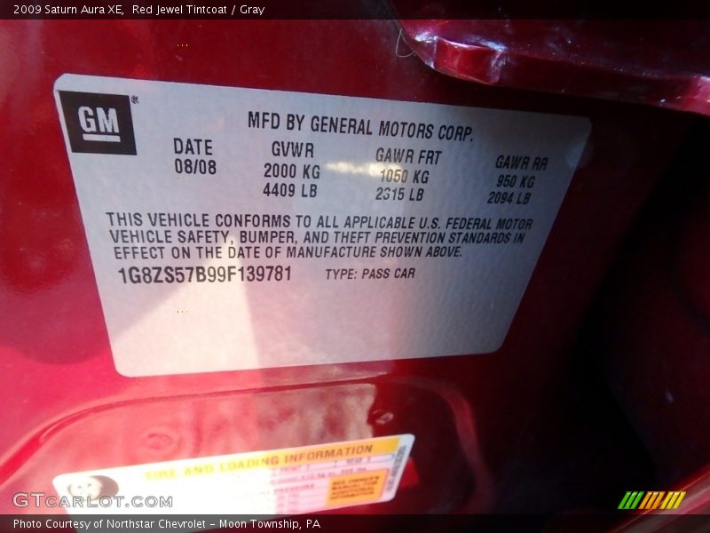 Red Jewel Tintcoat / Gray 2009 Saturn Aura XE