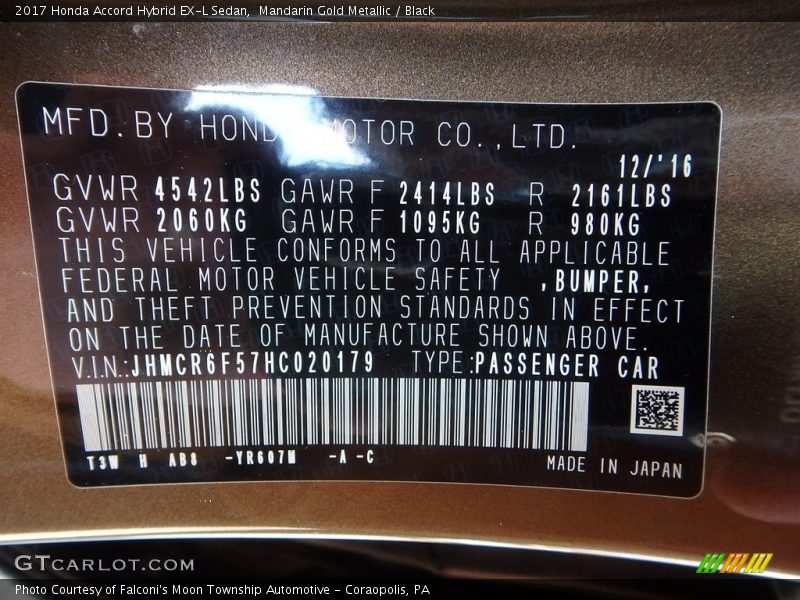 Mandarin Gold Metallic / Black 2017 Honda Accord Hybrid EX-L Sedan