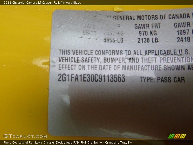Rally Yellow / Black 2012 Chevrolet Camaro LS Coupe