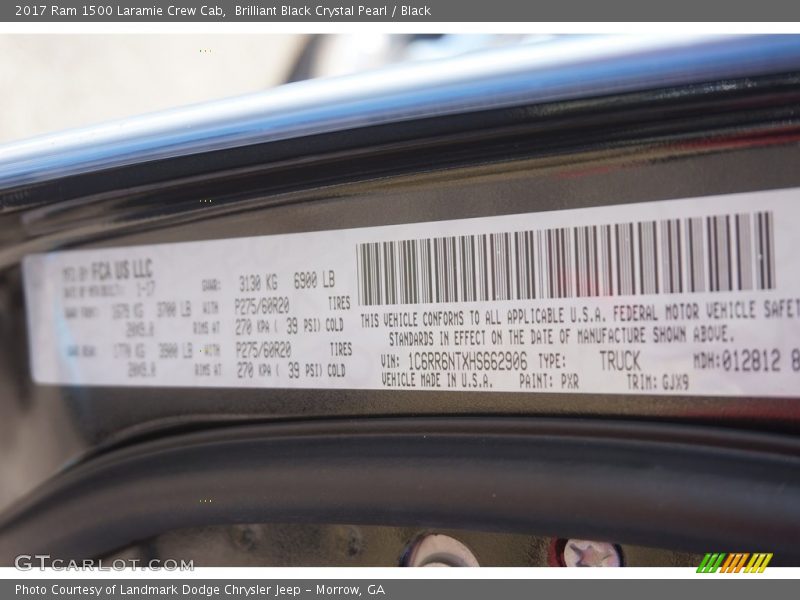Brilliant Black Crystal Pearl / Black 2017 Ram 1500 Laramie Crew Cab