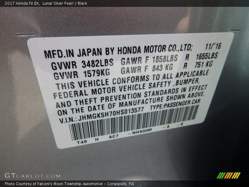 Lunar Silver Pearl / Black 2017 Honda Fit EX
