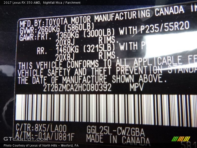 Nightfall Mica / Parchment 2017 Lexus RX 350 AWD