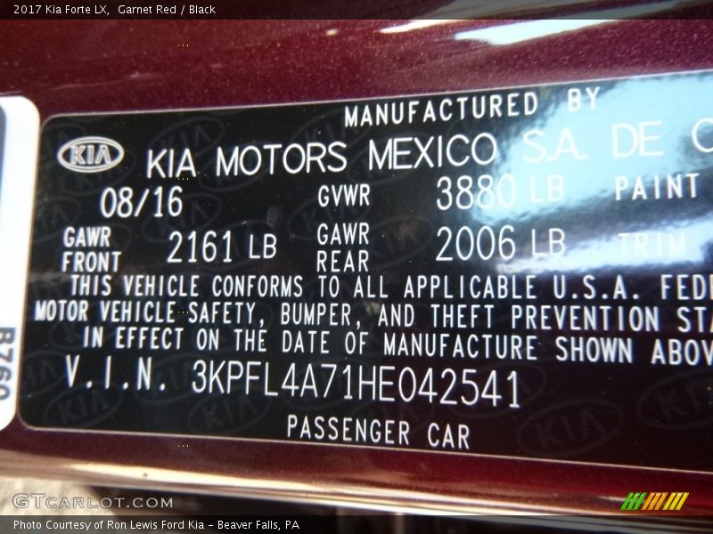 Garnet Red / Black 2017 Kia Forte LX
