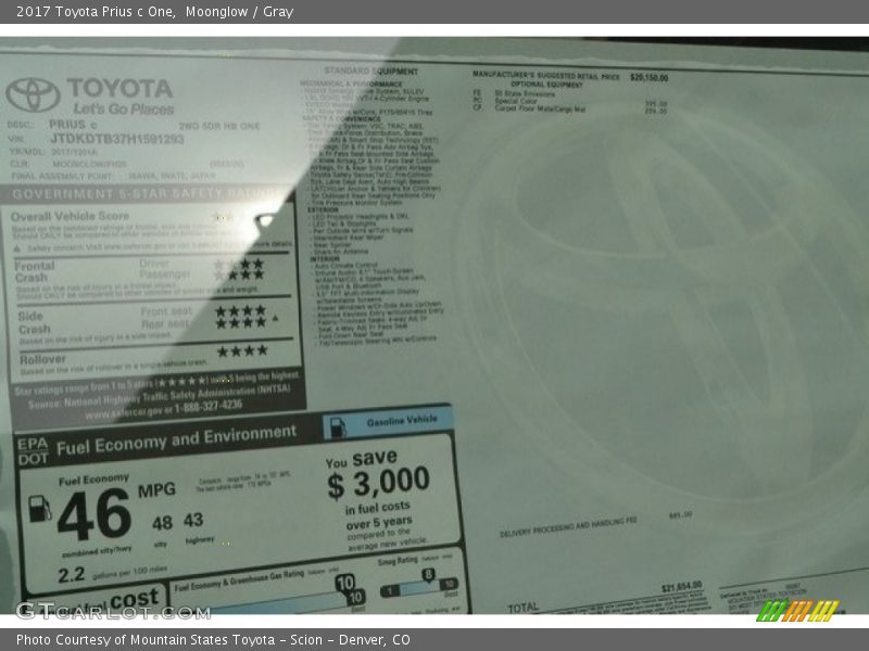  2017 Prius c One Window Sticker