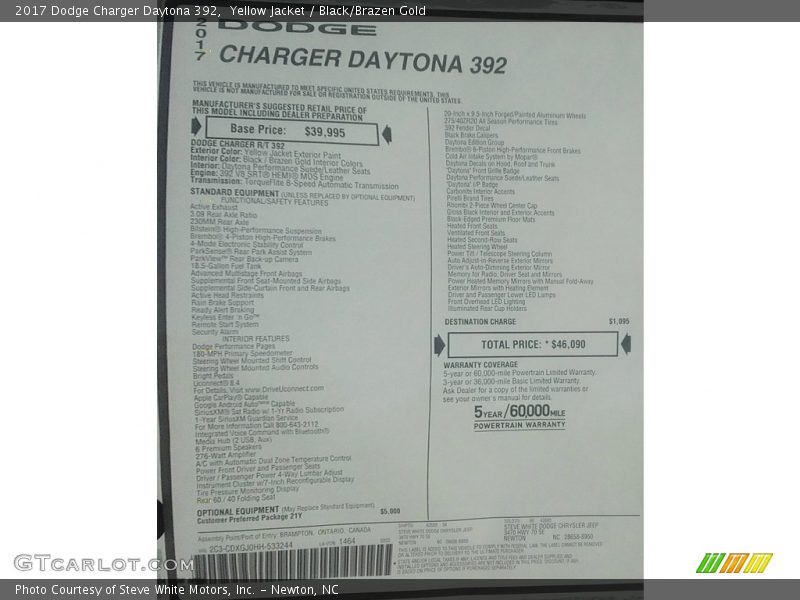  2017 Charger Daytona 392 Window Sticker