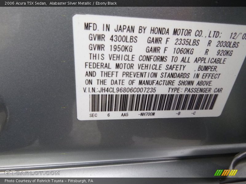 Alabaster Silver Metallic / Ebony Black 2006 Acura TSX Sedan