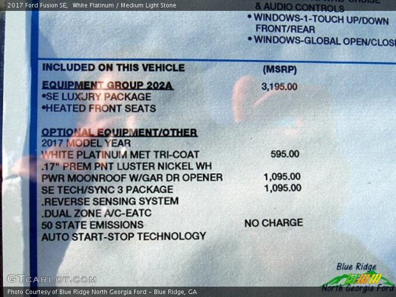 White Platinum / Medium Light Stone 2017 Ford Fusion SE