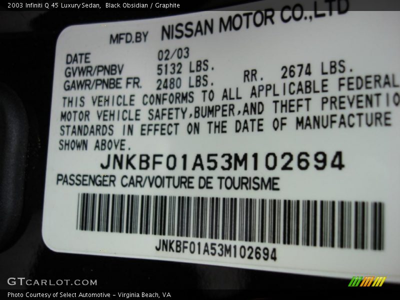 Black Obsidian / Graphite 2003 Infiniti Q 45 Luxury Sedan