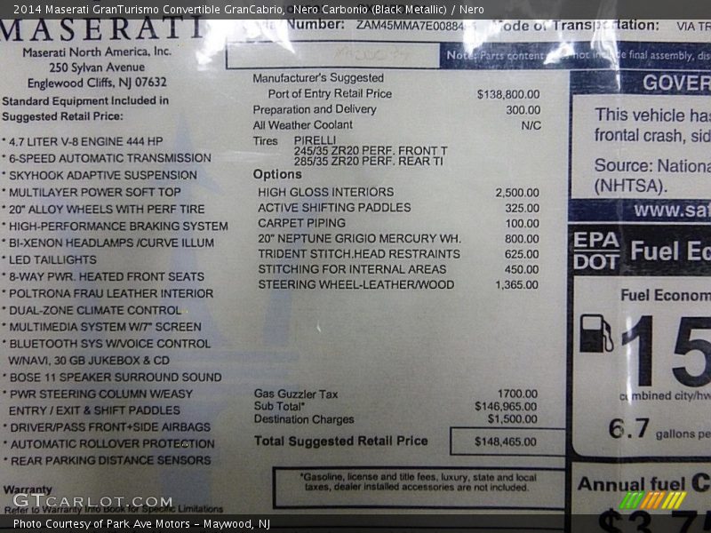 Nero Carbonio (Black Metallic) / Nero 2014 Maserati GranTurismo Convertible GranCabrio