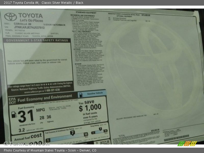 Classic Silver Metallic / Black 2017 Toyota Corolla iM