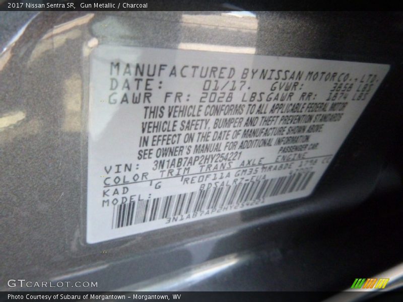 2017 Sentra SR Gun Metallic Color Code KAD
