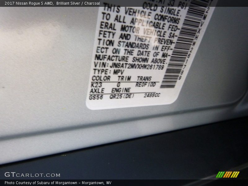 Brilliant Silver / Charcoal 2017 Nissan Rogue S AWD