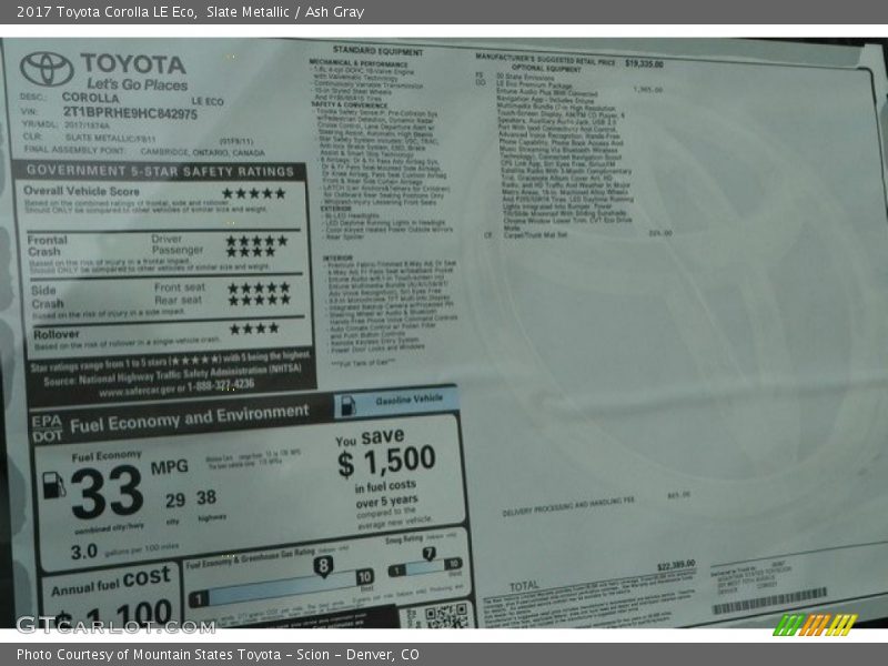 Slate Metallic / Ash Gray 2017 Toyota Corolla LE Eco