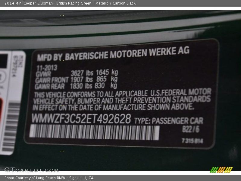 British Racing Green II Metallic / Carbon Black 2014 Mini Cooper Clubman