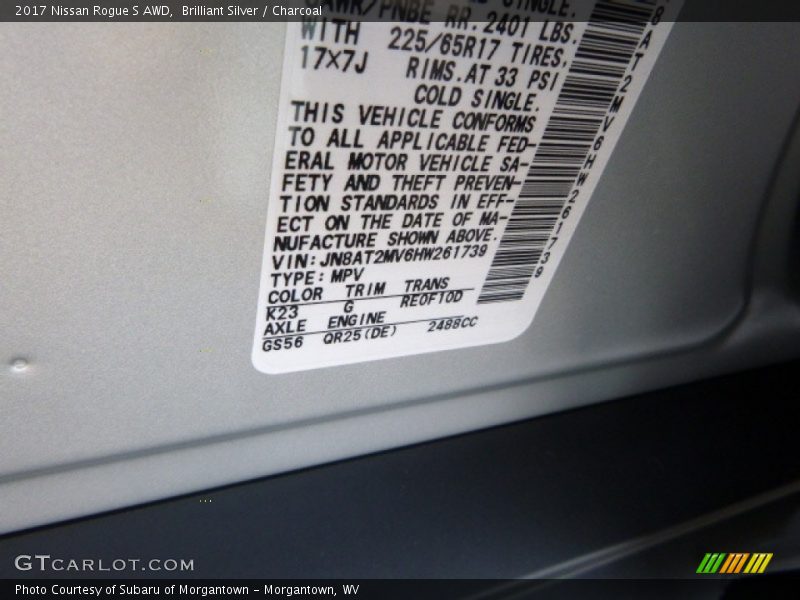 Brilliant Silver / Charcoal 2017 Nissan Rogue S AWD