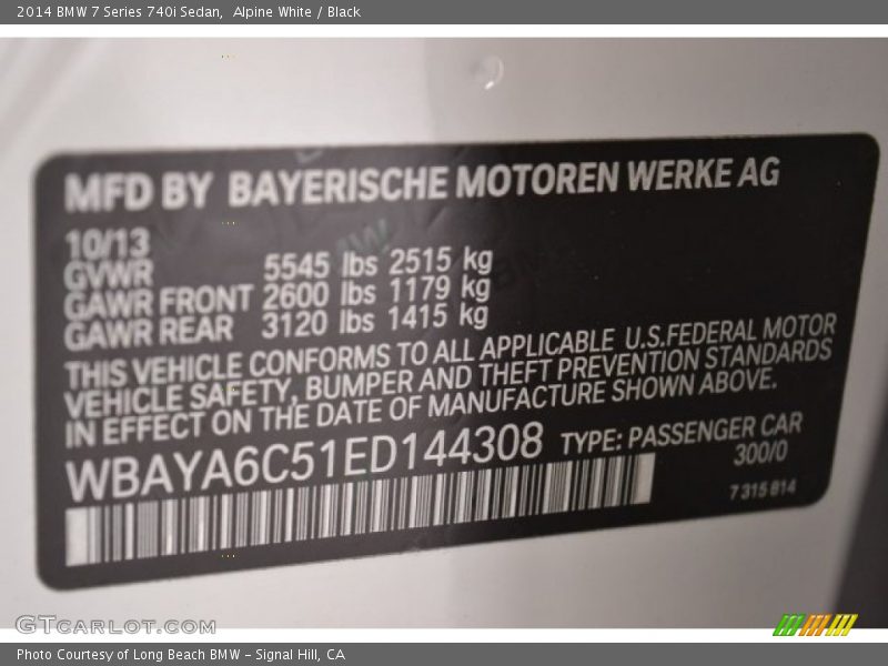 Alpine White / Black 2014 BMW 7 Series 740i Sedan