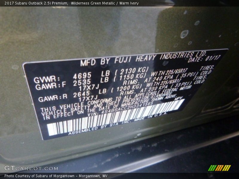 Wilderness Green Metallic / Warm Ivory 2017 Subaru Outback 2.5i Premium