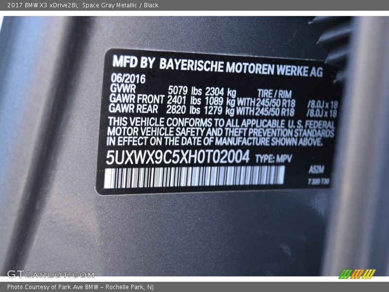 Space Gray Metallic / Black 2017 BMW X3 xDrive28i