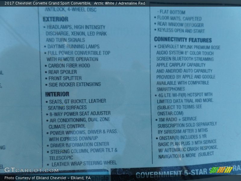 Arctic White / Adrenaline Red 2017 Chevrolet Corvette Grand Sport Convertible