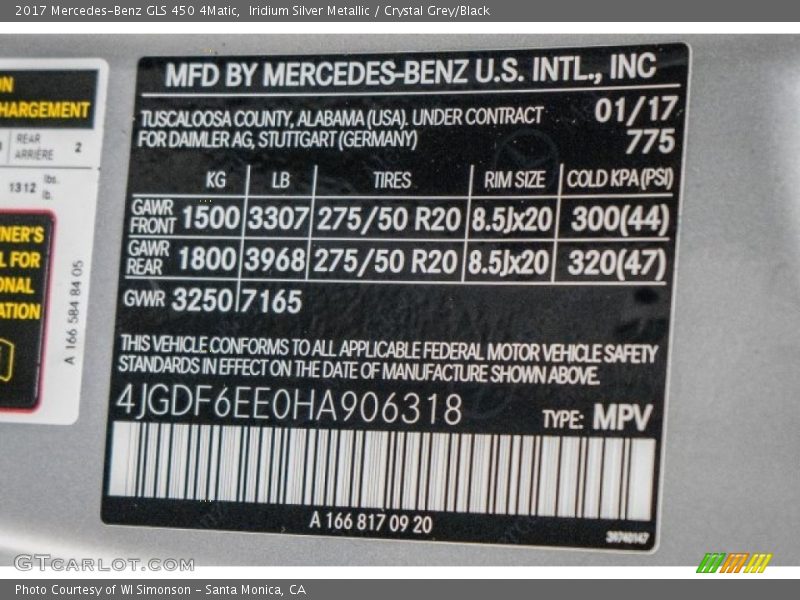 Iridium Silver Metallic / Crystal Grey/Black 2017 Mercedes-Benz GLS 450 4Matic