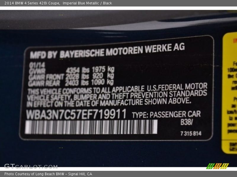Imperial Blue Metallic / Black 2014 BMW 4 Series 428i Coupe