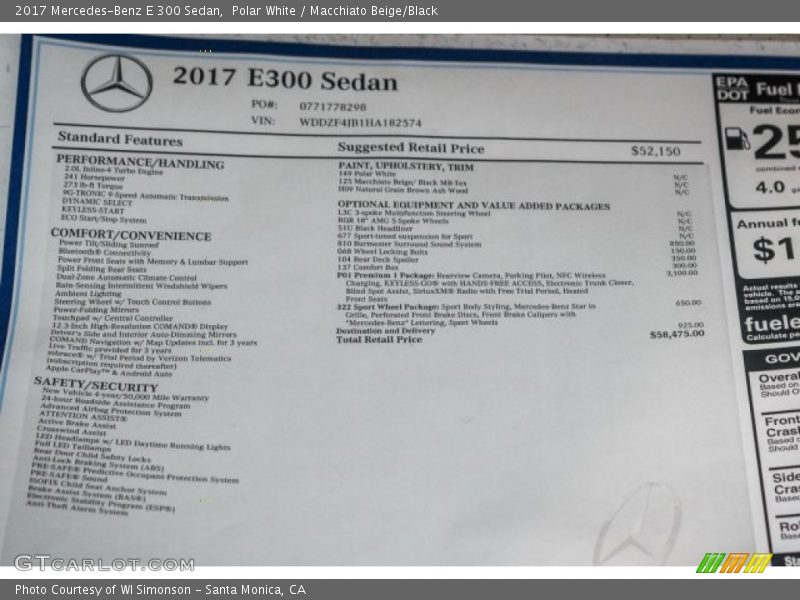 Polar White / Macchiato Beige/Black 2017 Mercedes-Benz E 300 Sedan