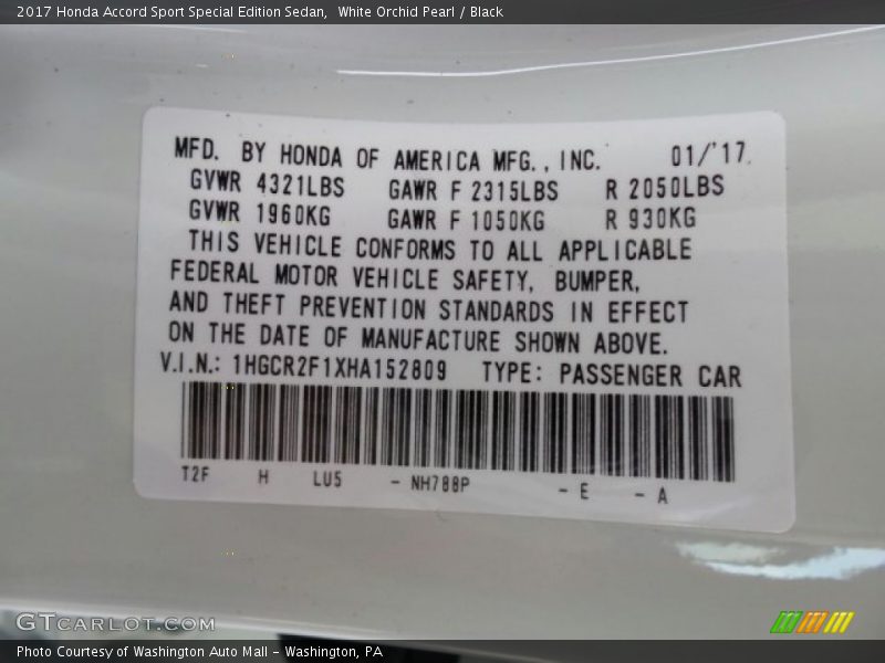 White Orchid Pearl / Black 2017 Honda Accord Sport Special Edition Sedan