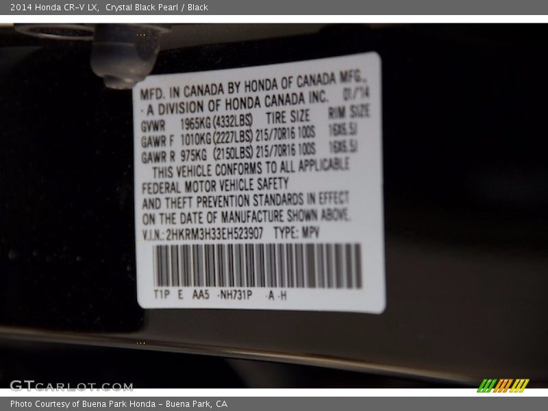 Crystal Black Pearl / Black 2014 Honda CR-V LX