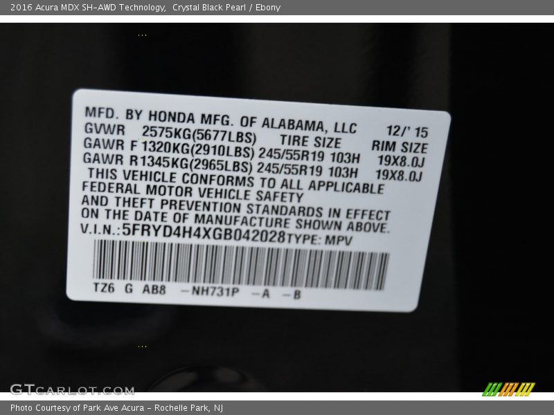 Crystal Black Pearl / Ebony 2016 Acura MDX SH-AWD Technology