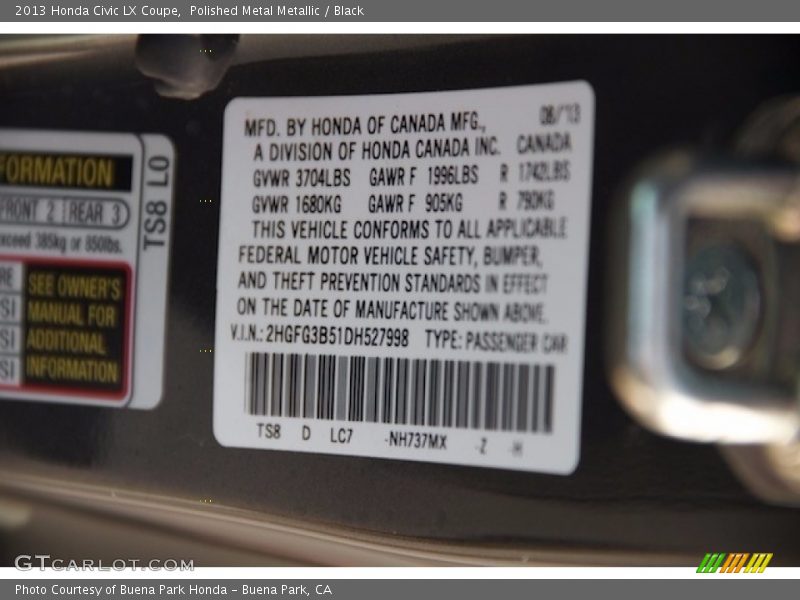 Polished Metal Metallic / Black 2013 Honda Civic LX Coupe