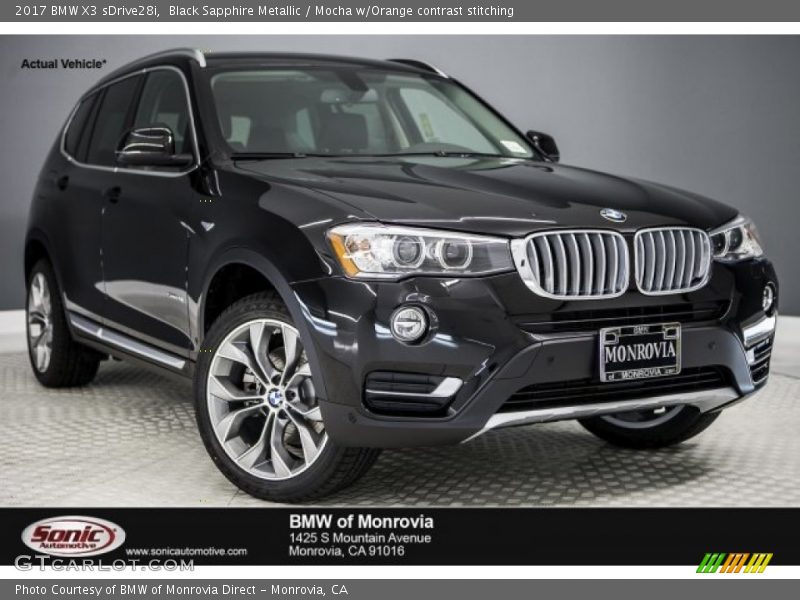 Black Sapphire Metallic / Mocha w/Orange contrast stitching 2017 BMW X3 sDrive28i