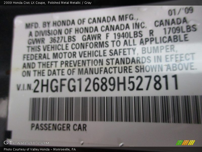 Polished Metal Metallic / Gray 2009 Honda Civic LX Coupe