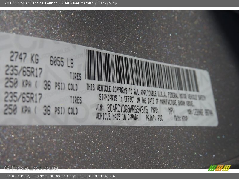 Billet Silver Metallic / Black/Alloy 2017 Chrysler Pacifica Touring
