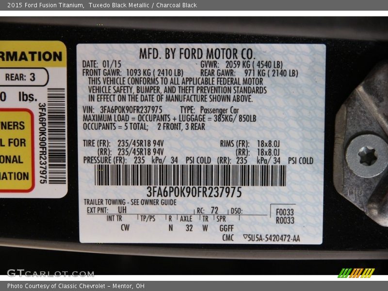 Tuxedo Black Metallic / Charcoal Black 2015 Ford Fusion Titanium