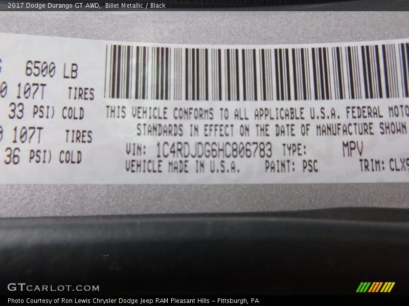 Billet Metallic / Black 2017 Dodge Durango GT AWD