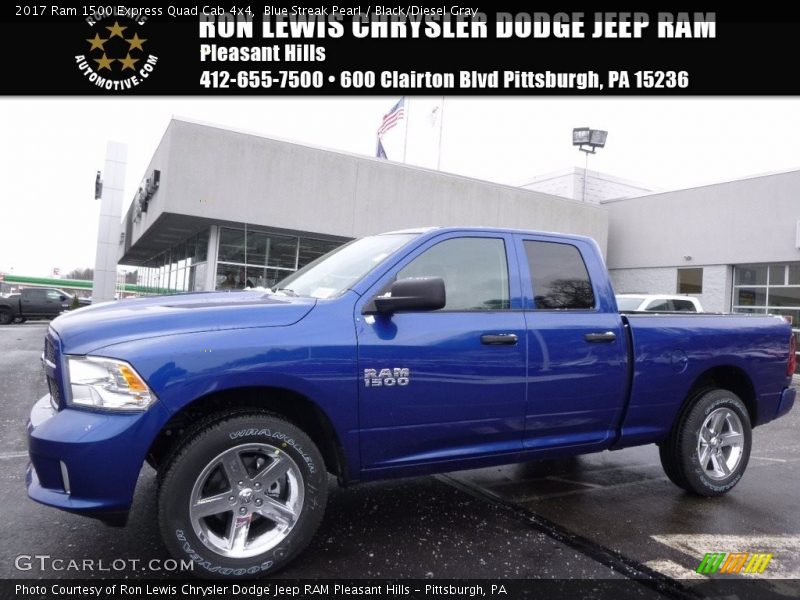 Blue Streak Pearl / Black/Diesel Gray 2017 Ram 1500 Express Quad Cab 4x4