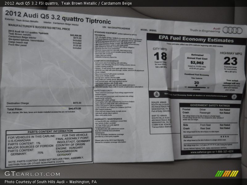 Teak Brown Metallic / Cardamom Beige 2012 Audi Q5 3.2 FSI quattro