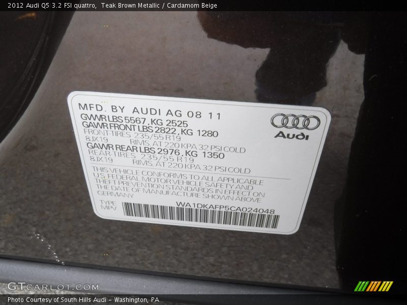 Teak Brown Metallic / Cardamom Beige 2012 Audi Q5 3.2 FSI quattro