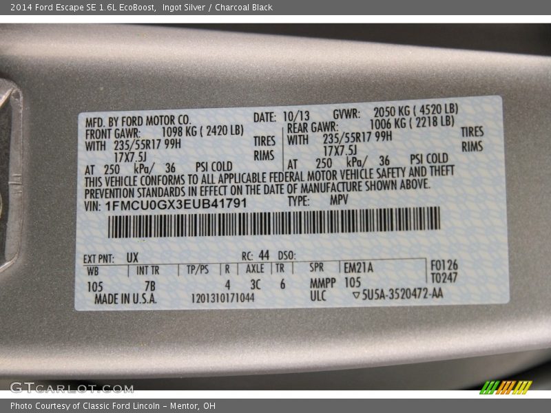Ingot Silver / Charcoal Black 2014 Ford Escape SE 1.6L EcoBoost