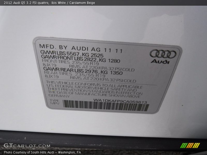 Ibis White / Cardamom Beige 2012 Audi Q5 3.2 FSI quattro